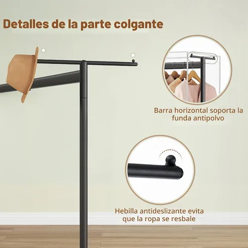 Vista 4 de Hoctieon Z Perchero de Ropa con Cubierta, Perchero de Ropa de Metal Resistente, Perchero de Ropa Rodante con Ruedas, con Cubierta Antipolvo