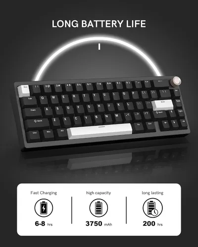 Vista 9 de Womier SK65 - Teclado mecánico inalámbrico para juegos con perilla, teclado de aluminio 60% para PC, Bluetooth 5.02.4GHzUSB-C con cable, interruptor