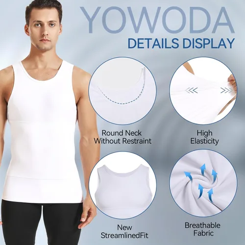 Vista 3 de YOWODA Faja moldeadora de cuerpo para hombre, camiseta sin mangas de compresión adelgazante para control de abdomen, pecho para ginecomastia