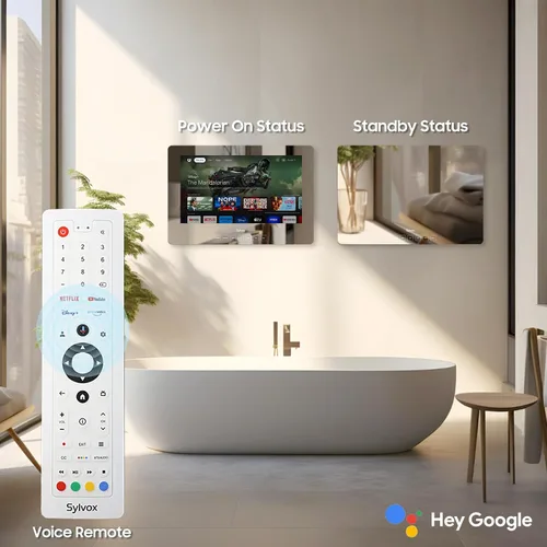 Vista 2 de SYLVOX TV Inteligente de 19'' Espejo Mágico de Baño Resistente al Agua LED TV 1080P 500NITS Alto Brillo Altavoces Frontales Duales Montaje en Pared