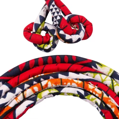Vista 8 de BintaRealWax Juego de collar africano con estampado de tela Ankara multicapa de cuerda tejida gargantilla en capas