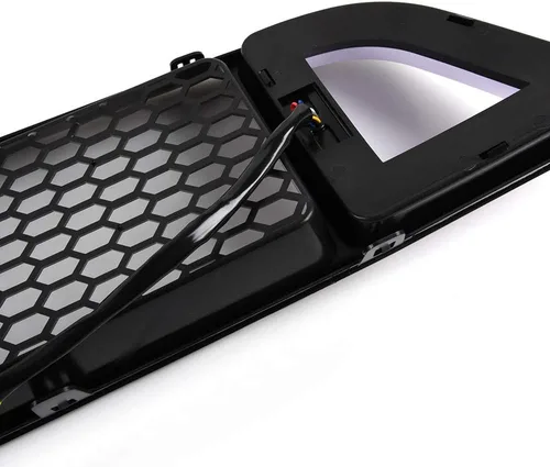 Vista 7 de PIT66 Rejilla superior de parachoques delantero con luces LED DRL de ventilación, compatible con Ford Mustang Honeycomb Mesh 2013-2014