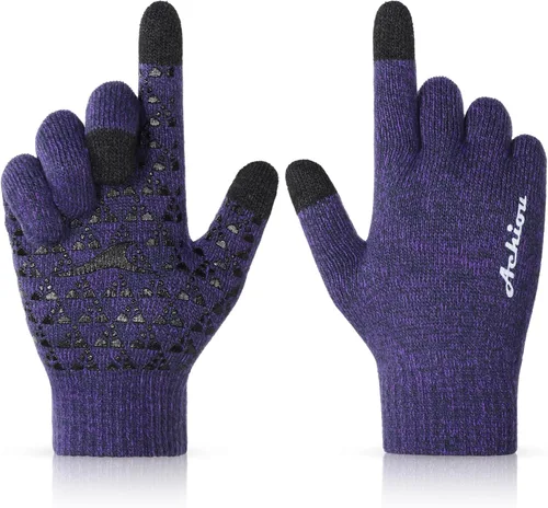 Vista 31 de Achiou Winter Gloves for Men and Women, Touchscreen Soft Knit Gloves Camello almendra