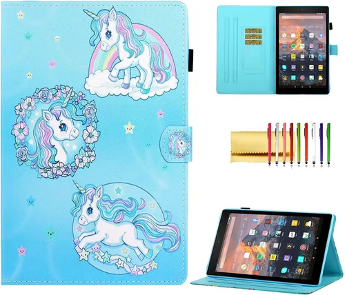 Vista 17 de Funda tipo cartera para tableta Amazon Fire HD 10 (5ª generación/7ª generación/9ª generación), soporte plegable delgado