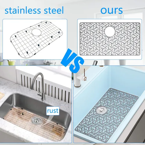 Vista 3 de Protectores de fregadero de silicona - 2 piezas, 28.25"x15.25", protectores inferiores para fregaderos de acero inoxidable y porcelana