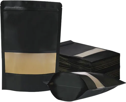 Vista 9 de 100 bolsas resellables, bolsas de papel kraft verticales con ventana mate, bolsas de almacenamiento de alimentos con cierre de cremallera