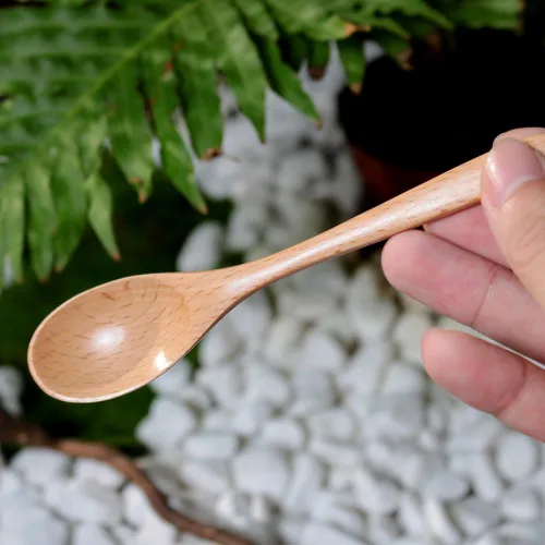 Vista 6 de MEIYAHOME - 2 cucharas de madera de haya natural, 6 pulgadas, cuchara de café, cuchara de postre, cuchara de té, agitadores de madera para mezclar