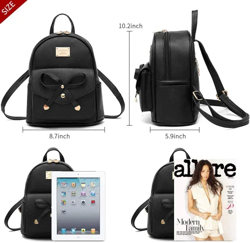 Vista 4 de Bonita mochila de piel con lazo para mujer