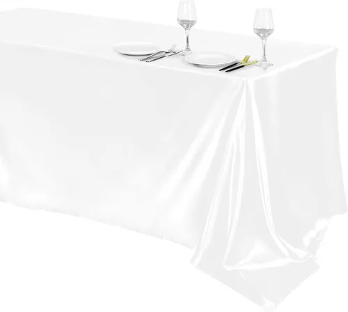 Vista 32 de TURSTIN Paquete de 4 manteles de satén negro de 102 x 58 pulgadas, mantel rectangular de seda brillante, tela suave, decoración de mesa para bodas