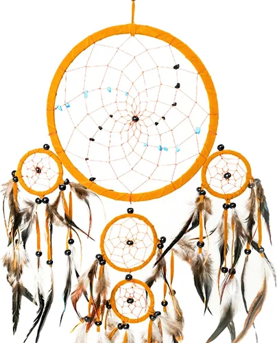 Vista 3 de OMA Atrapasueños para colgar en la pared, decoración de pared bohemia con piedras de ojo de tigre y plumas, diseño tradicional de gamuza marrón 3