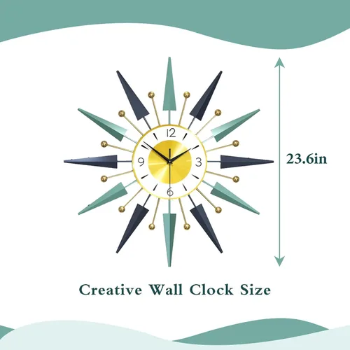 Vista 2 de Reloj de pared de 24 pulgadas, reloj de pared grande para decoración de sala de estar, reloj de estrella en explosión, gran decoración moderna