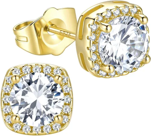 Vista 30 de Richsteel Aretes de circonita cúbica para hombre, postes de plata de ley Dorado Plateado