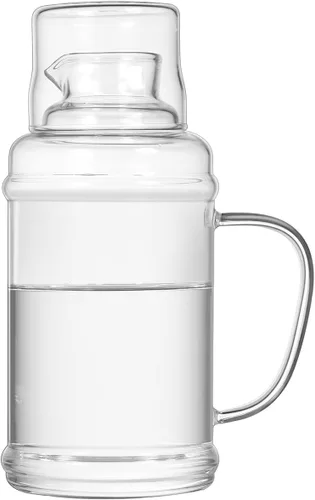 Vista 8 de Sizikato Jarra de agua clásica de vidrio ámbar de 36 onzas con vaso de cristal.