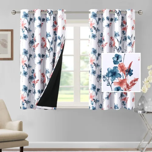 Vista 41 de H.VERSAILTEX - Cortinas 100% blackout con estampado floral de cattleyas, 45 pulgadas de largo, juego de 2 paneles térmicos con forro negro, a prueba