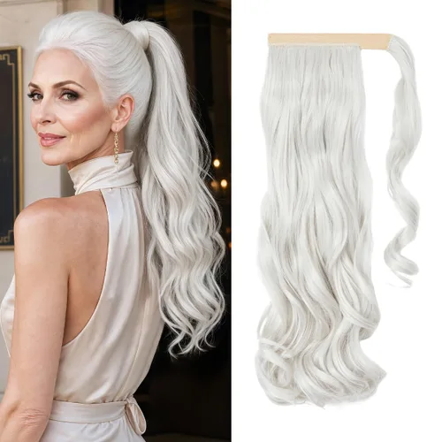 Vista 32 de CJL HAIR 14" Extensión de cola de caballo corta con cabello rizado y ondulado, clip en la cola de caballo, extensión de pelo sintético falso