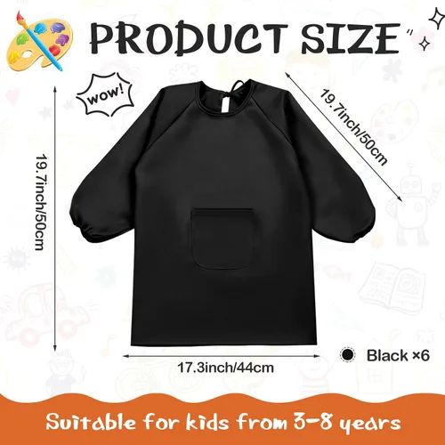 Vista 2 de Geyoga Delantal de manga larga impermeable para niños, con bolsillo, para clase escolar, de 3 a 8 años