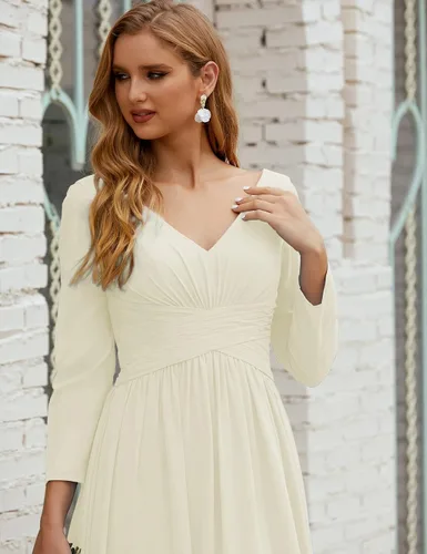 Vista 3 de nightbubo Vestido de dama de honor para mujer manga larga cuello en V vestido formal de gasa para boda