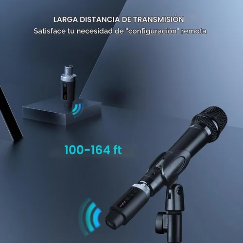 Vista 5 de EBJ Transmisor Receptor de Micrófono Inalámbrico 2.4Ghz, Sistema Inalámbrico de Micrófono XLR, Adaptador de Micrófono Inalámbrico Recargable