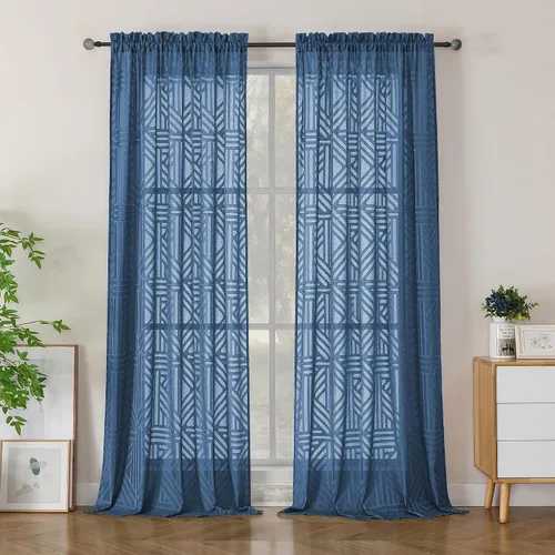 Vista 40 de Simplebrand Cortinas traslúcidas negras de cocina de 24 pulgadas de largo, 2 paneles, filtrado de luz, geométrico jacquard con textura, cortinas