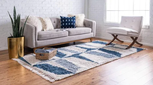 Vista 2 de Unique Loom Hygge Shag Collection - Alfombra moderna de inspiración marroquí, diseño geométrico, felpa y acogedora