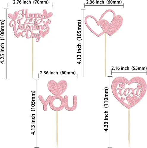 Vista 66 de Ephlyn 24 adornos para cupcakes con purpurina para el día de San Valentín, dulce amor, corazón, día de San Valentín, decoración para cupcakes