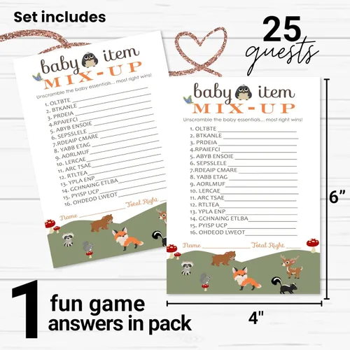 Vista 2 de Paper Clever Party Woodland Baby Shower Games Género Neutral – Actividad de lucha de palabras – Divertidas actividades de baby shower para invitados