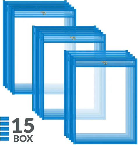 Vista 2 de C-Line sobres estuches para boletos de compra con cosido de neón, 9 x 12 pulgadas, Azul