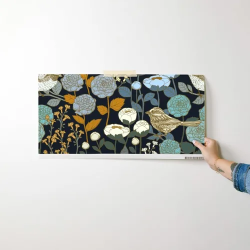 Vista 7 de Papel tapiz para despegar y pegar, diseño de pájaros negros con diseño de jardín de invierno, diseño de pájaros negros y oscuro, papel tapiz