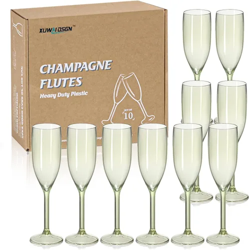 Vista 11 de XUWAIDSGN Copas de vino de plástico reutilizables de champán a granel, copas de champán vintage a granel, copas de bar de mimosa, copas de 5.4 onzas