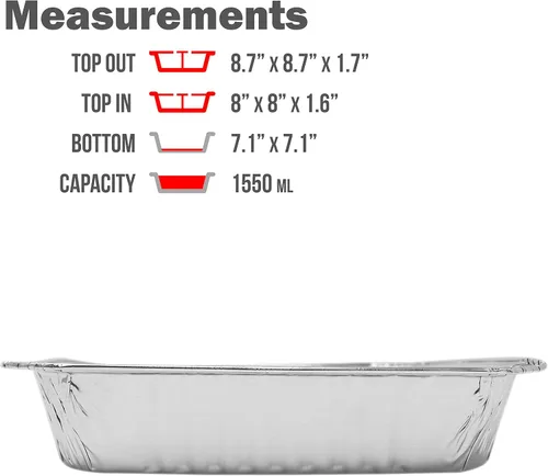 Vista 3 de Fig & Leaf Paquete de 35 moldes cuadrados para hornear pasteles de 8 x 8 pulgadas con tapas de cúpula de plástico, latas de papel de aluminio
