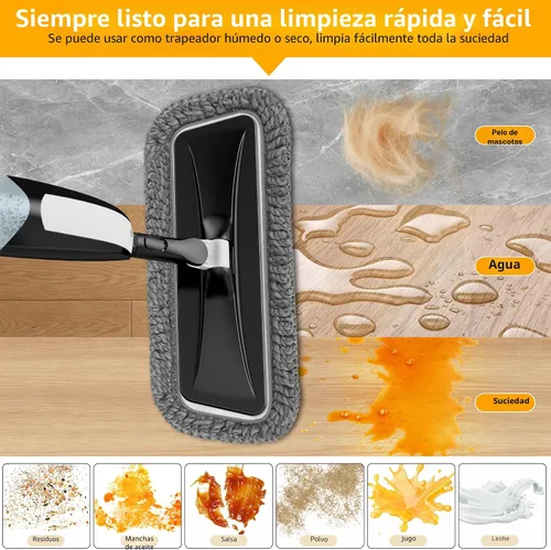 Vista 2 de Trapeador de pulverización para limpieza de suelos: fregona húmeda y seca de microfibra para azulejos laminados de madera dura, vinilo de madera
