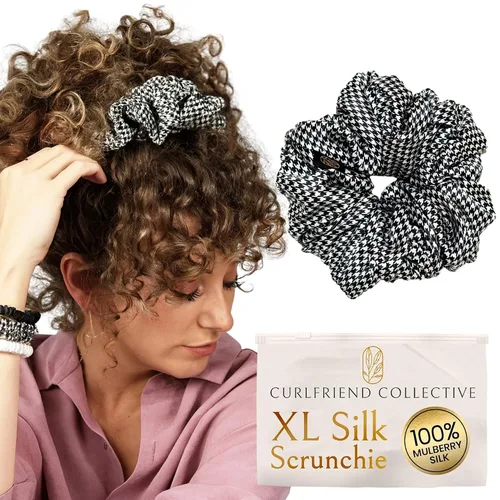 Vista 9 de Coleteros de seda para mujeres con moño – Coleteros de seda de morera extragrandes – Coleteros sin daños extra grandes para cabello rizado, grueso