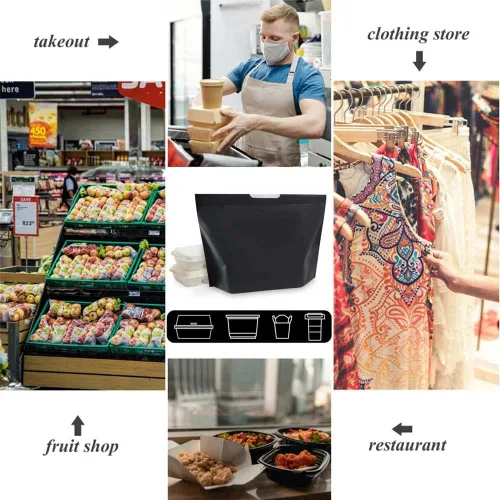 Vista 5 de 50 bolsas de plástico con asas resistentes al agua, resistentes para llevar, bolsa de transporte para alimentos, para restaurantes, comestibles