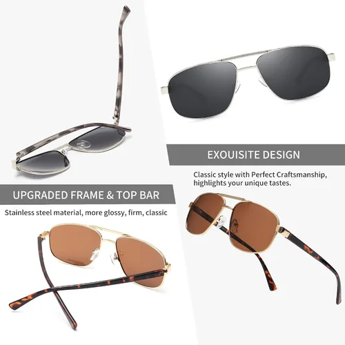 Vista 4 de JIM HALO Gafas de sol polarizadas de aviador para hombres y mujeres, gafas de sol clásicas militares para conducción, protección UV400