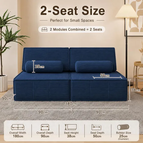 Vista 2 de Swbvs Sofá modular de 2 piezas, sofá de piso sin brazos, sofá de espuma comprimida sin montaje para sala de estar y apartamento