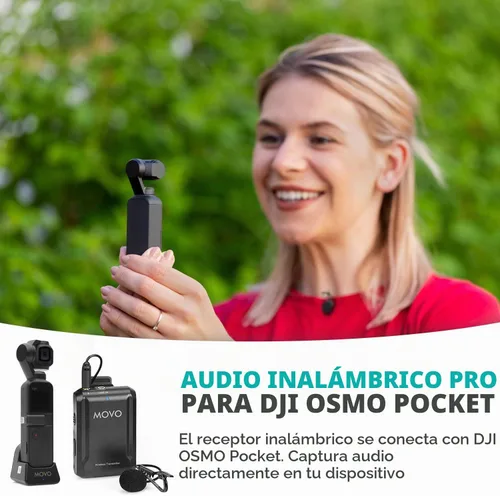 Vista 2 de Movo Edge-OP - Micrófono de solapa inalámbrico para Osmo Pocket 1 y 2, micrófono inalámbrico de solapa, transmisor y receptor para video, vlogging