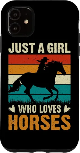 Vista 6 de iPhone 12 mini - Carcasa para iPhone 12, diseño retro con texto en inglés "Just A Girl Who Loves Horses