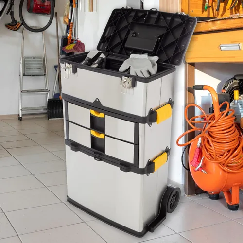Vista 5 de Stalwart 75-7577 masivo y móviles 3 partes acero inoxidable caja de herramientas