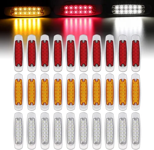 Vista 20 de Paquete de 20 (10 ámbar + 10 rojo) Luces LED de marcador lateral de 12 V con enchufe de 2 cables (CC), 12 luces LED para guardabarros, montaje