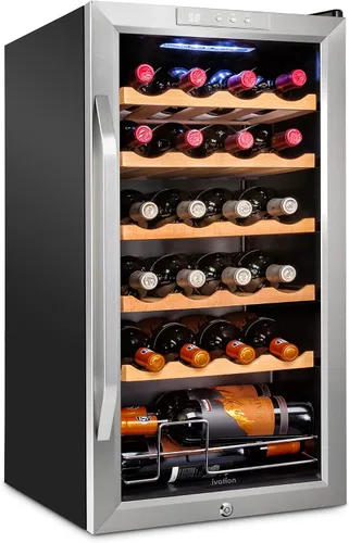 Vista 14 de Ivation Refrigerador de vino con compresor de 24 botellas con cerradura Gran bodega independiente para vino tinto, blanco, champán o espumoso Negro