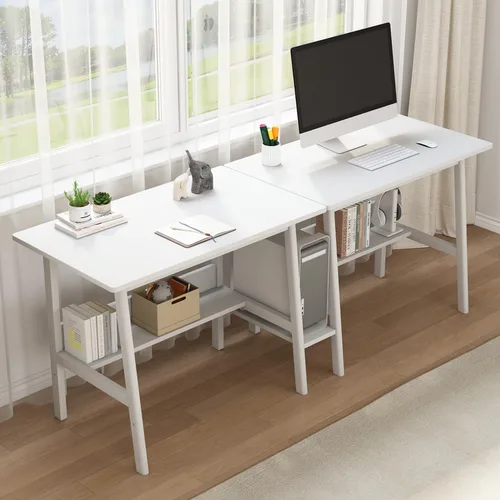 Vista 10 de NELYE Escritorio para 2 personas con estantería, mesa de trabajo de madera extra larga de 79 pulgadas, estación de trabajo para computadora de Nuez