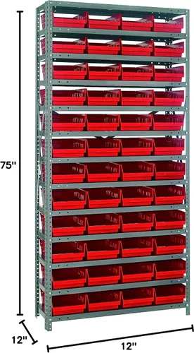 Vista 266 de Quantum QSBU-245BK Heavy Duty Shelving Unit with (7) Shelves and (24) QUS245 Black Bins for Garage Warehouse Storage Distribution 400 lb Load