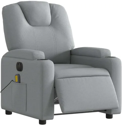 Vista 3 de Silla reclinable eléctrica de masaje con función de vibración, reclinable de elevación eléctrica, silla tapizada de tela gris claro para sala