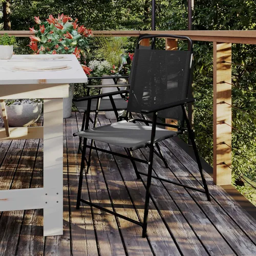 Vista 2 de Flash Furniture Mystic - Sillas plegables para patio, sillas de césped de textileno para exteriores con reposabrazos, juego de 2, color negro