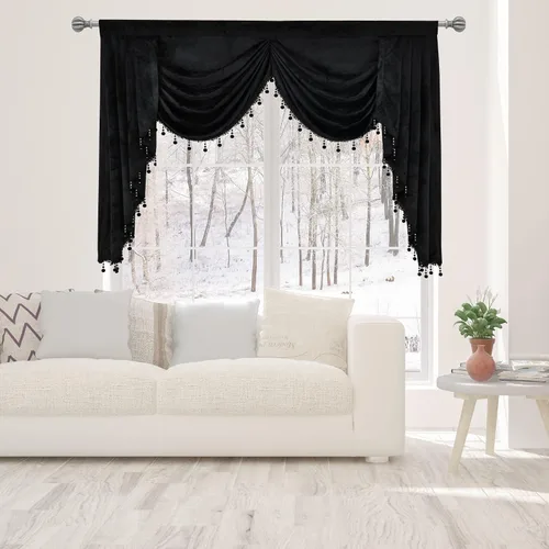 Vista 12 de Toppers Beige de Cortinas de Ventana para Sala de Estar - Cenefa de Cascada de Terciopelo para Dormitorio (1 Panel, 39 Pulgadas de Ancho, Marfil)