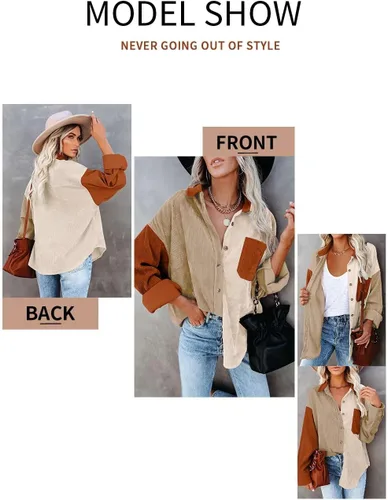 Vista 2 de Magritta Camisas de manga larga con cuello en V y botones para mujer, blusas de gran tamaño con bolsillos