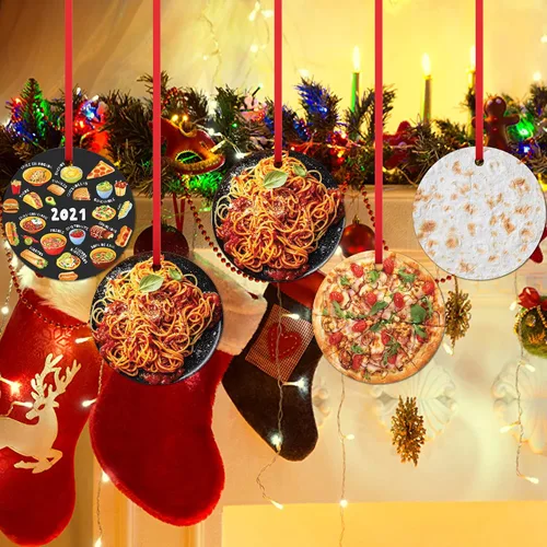 Vista 7 de Adorno navideño de espagueti, divertido, árbol de comida, colgante, tomate, Italia, fideos, relleno de calcetín de cerámica, regalo para niño