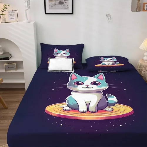 Vista 2 de Sábanas de gato tamaño individual, sábanas de animales lindos, sábanas y fundas de almohada con patrones de 3 piezas, sábana bajera ajustable