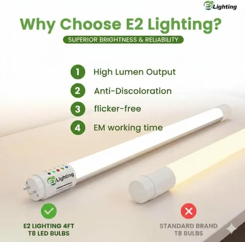 Vista 2 de Bombillas LED T8 de 4 pies, respaldo de batería de emergencia, juego de 5 unidades Reemplazo de tubo fluorescente, 5X CCT sintonizable 2700K a