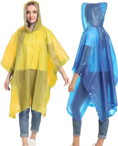 Vista 76 de Ponchos de lluvia reutilizables con capucha con cordón para adultos, abrigo de lluvia grueso impermeable, 2 paquetes
